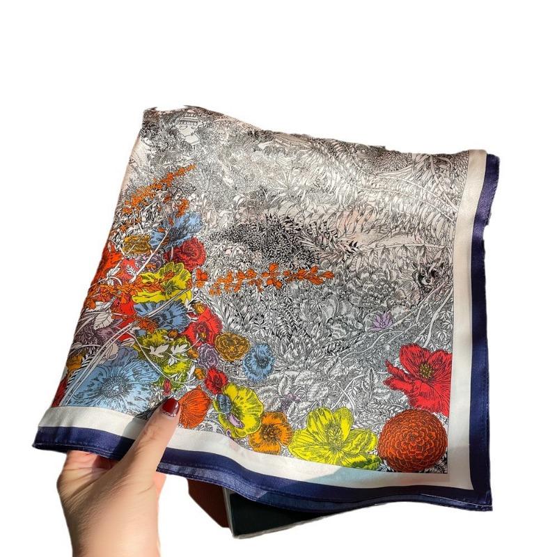 Spring Plain Crepe Satin New Return To Nature Printed Silk Scarf Women's High-end Mulberry Silk Square Scarf Shawl