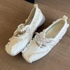 In-Stock 2025 Women's Korean Ballet Flats - Square Toe, Lace-Up, Low-Top Leather Sneakers