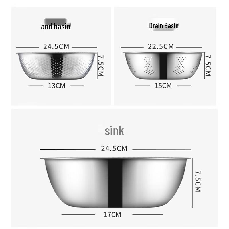 Mei Chu 3-Piece Stainless Steel Kitchen Bowl Set
