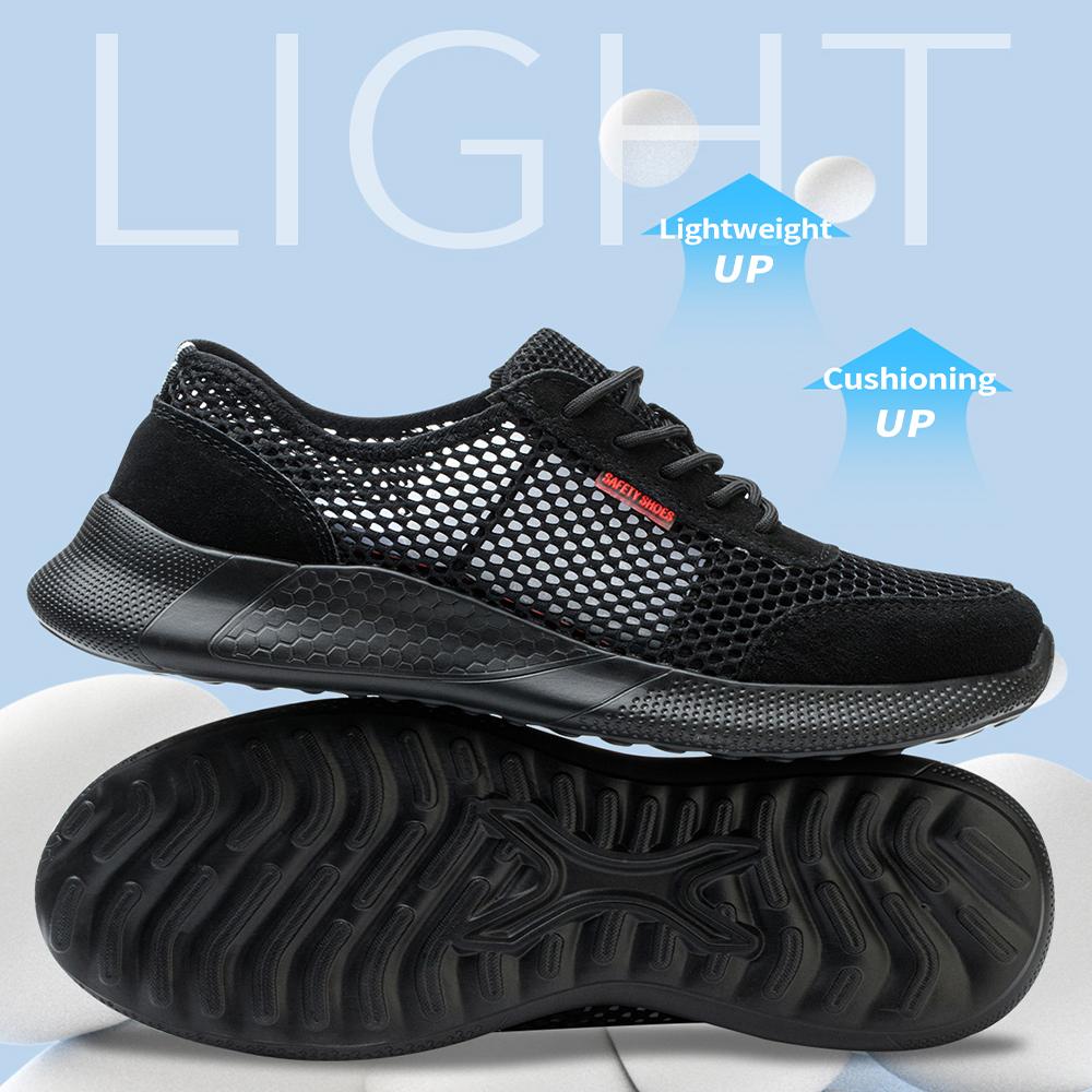 Hollow Out Summer Work Safety Shoes For Men Soft Sole Lightweight Protective Work Sneakers Men Outside Work Footwear