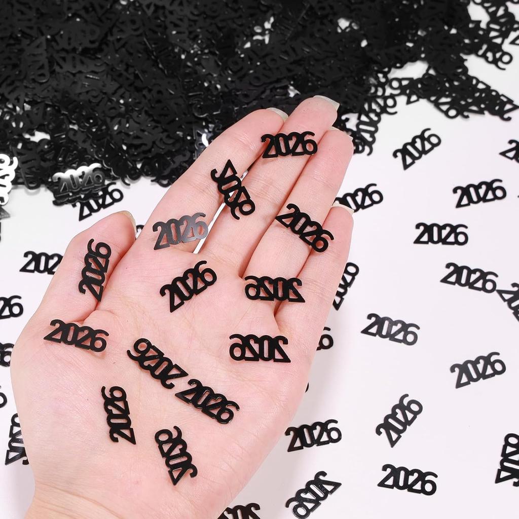 VHUWE 2026 New Years Confetti Black, 2.12 oz Shinny Metallic 2026 Number Confetti for Tables 2026 Happy New Year Decorations New Years Eve Party