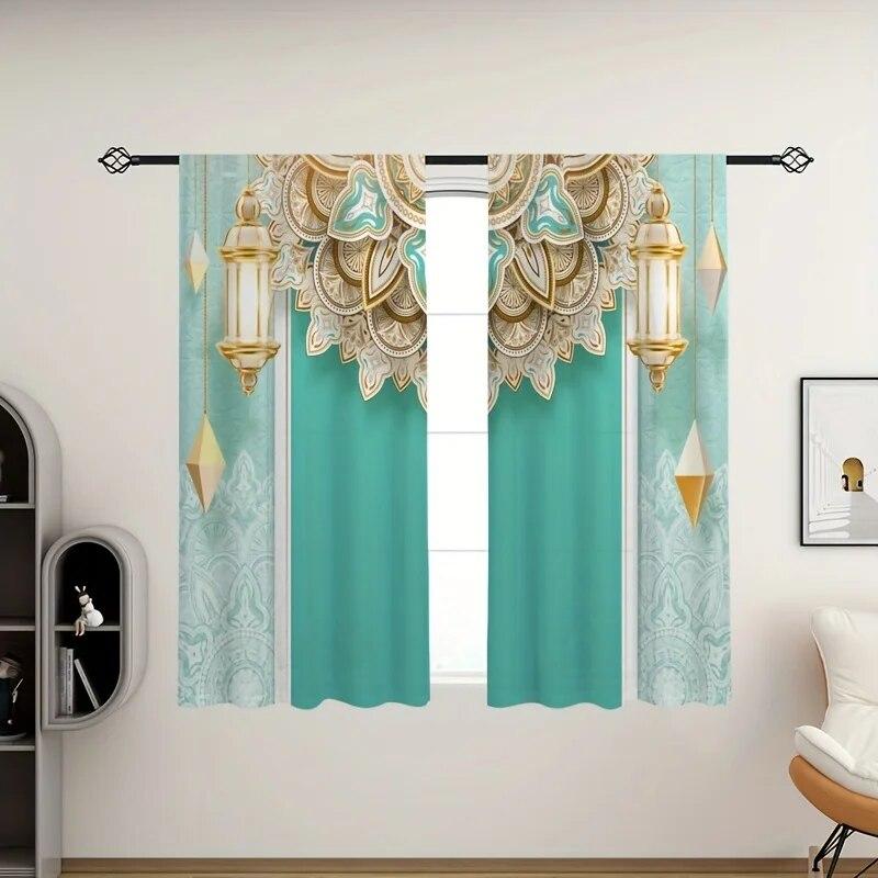 

2 шт., подвесной светильник Рамадан, Лунный дворец, полупрозрачная занавеска с принтом для гостиной, спальни, карманная занавеска для офиса, домашнего декора W50xH130(CM)x2PCS-Grommet Top