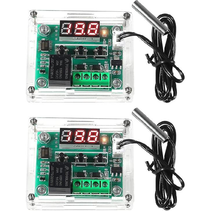 2PCS W1209 Temperature Controller Module,LED Display Digital Thermostat Module with Case DC 12V Digital Electronic Temperature Temp Control Module