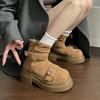 Retro western cowboy boots tube thick-soled British style Martin boots women's low tube new super fire short boots increase height