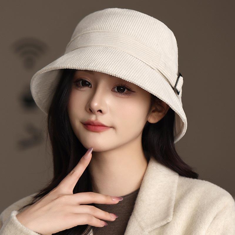 Autumn and Winter Bucket Hat Women's Versatile Basin Hat Women's Hat British Autumn and Winter Corduroy Fashion Top Hat