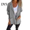 Solid Color Jacket Women Autumn Winter Lapel Collar Loose Casual Coat with Pocket Single-breasted Long Sleeves Top
