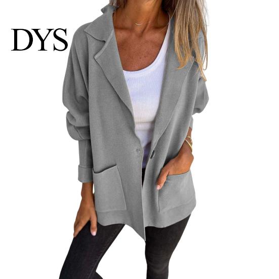 Solid Color Jacket Women Autumn Winter Lapel Collar Loose Casual Coat with Pocket Single-breasted Long Sleeves Top