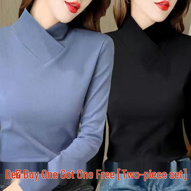 Women's Half-High Collar Fleece Base Layer Shirt – Versatile Long Sleeve T-shirt for Autumn/Winter.