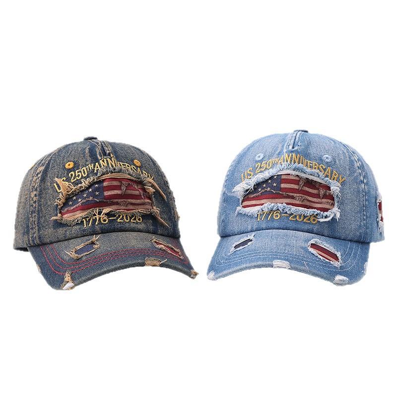 New American Retro Baseball Cap European and American Personality Ripped National Flag Curved Brim Sunshade Cap