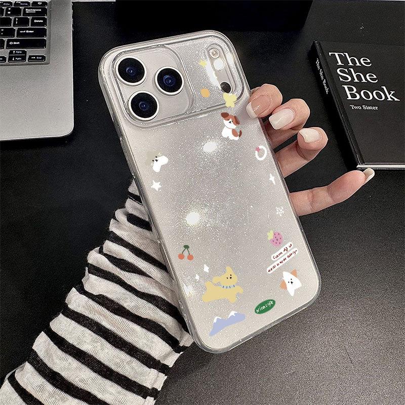 Fine flash soft case Large hole Suitable for Apple 17promax mobile phone case 13 14 15 Transparent 16pro glitter 12 11