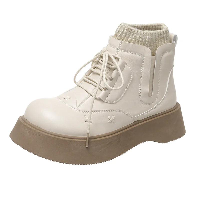 

Fashion Women Platform Ankle Boots Spring Autumn Elegant Lolita Style Ladies Causal Boots Fashion Simple Versatile Leather Boots Women 35 абрикосовый