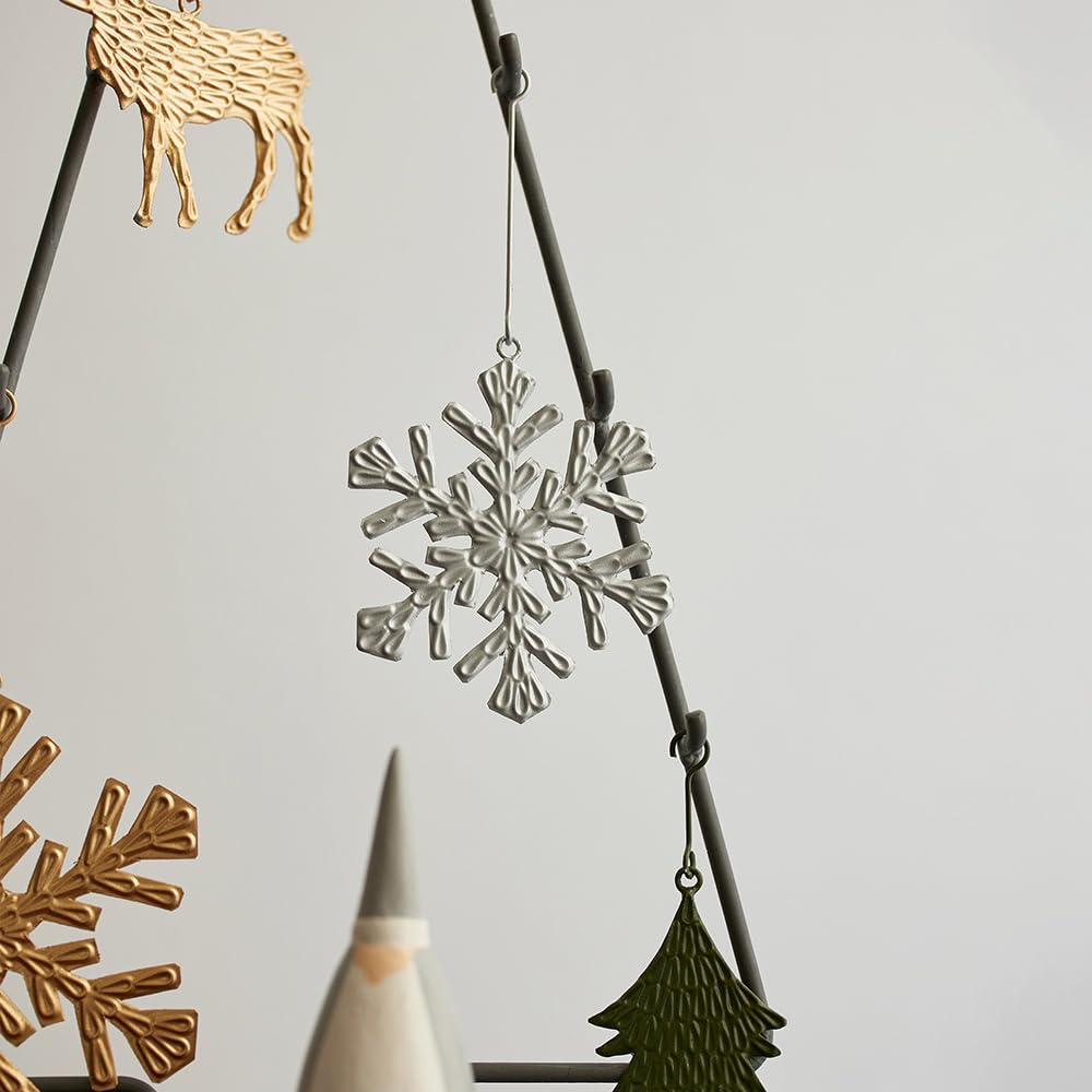 Shesay Embossed Tin Snowflake Nordic Christmas Tree Snowflake Display Large Silver Ornament, Ornament, (7.4cm Tall),