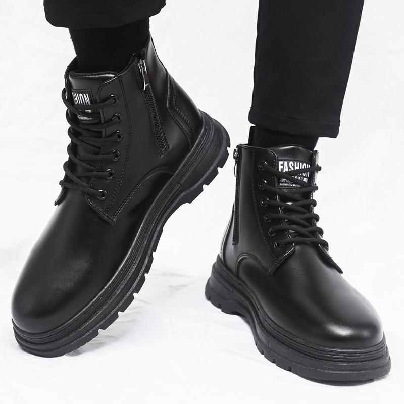 Large size Martin boots men's side zipper autumn fashion trendy men's outdoor black medium top short boots tooling boots