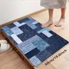 Modern Geometric Blue Grey Wood Grain Rug, Abstract Linear Pattern Non-Slip Floor Mat, Washable Decor Carpet for Living Room