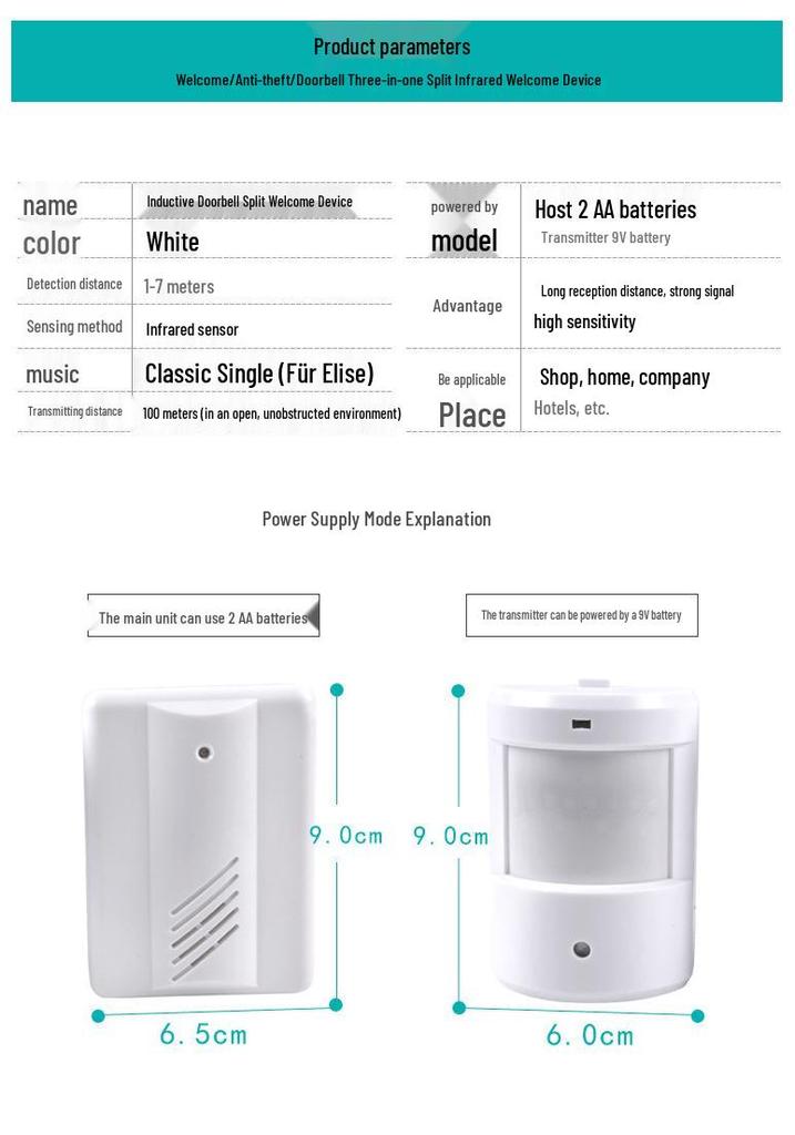 Upgraded Infrared Wireless Doorbell and Smart Sensor Driveway Alarm