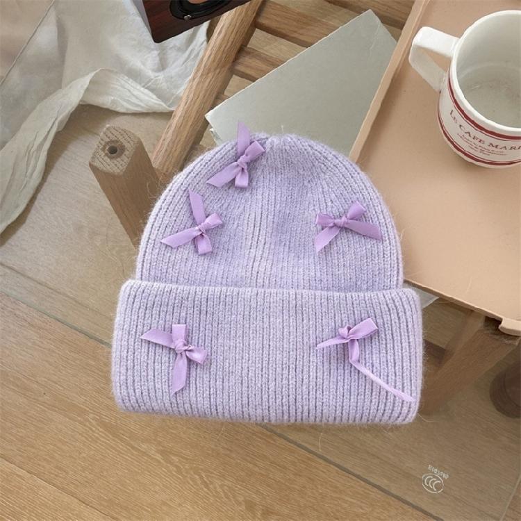 Handmade Winter Beanie Hat with Bowknot Decor Hat Adult Skiing Shopping Hat