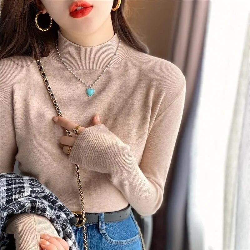Sweaters Knitwear Pullover Women Autumn/Winter Half High Neck Versatile Foreigner Long Sleeve Sweater Pullover Female Top