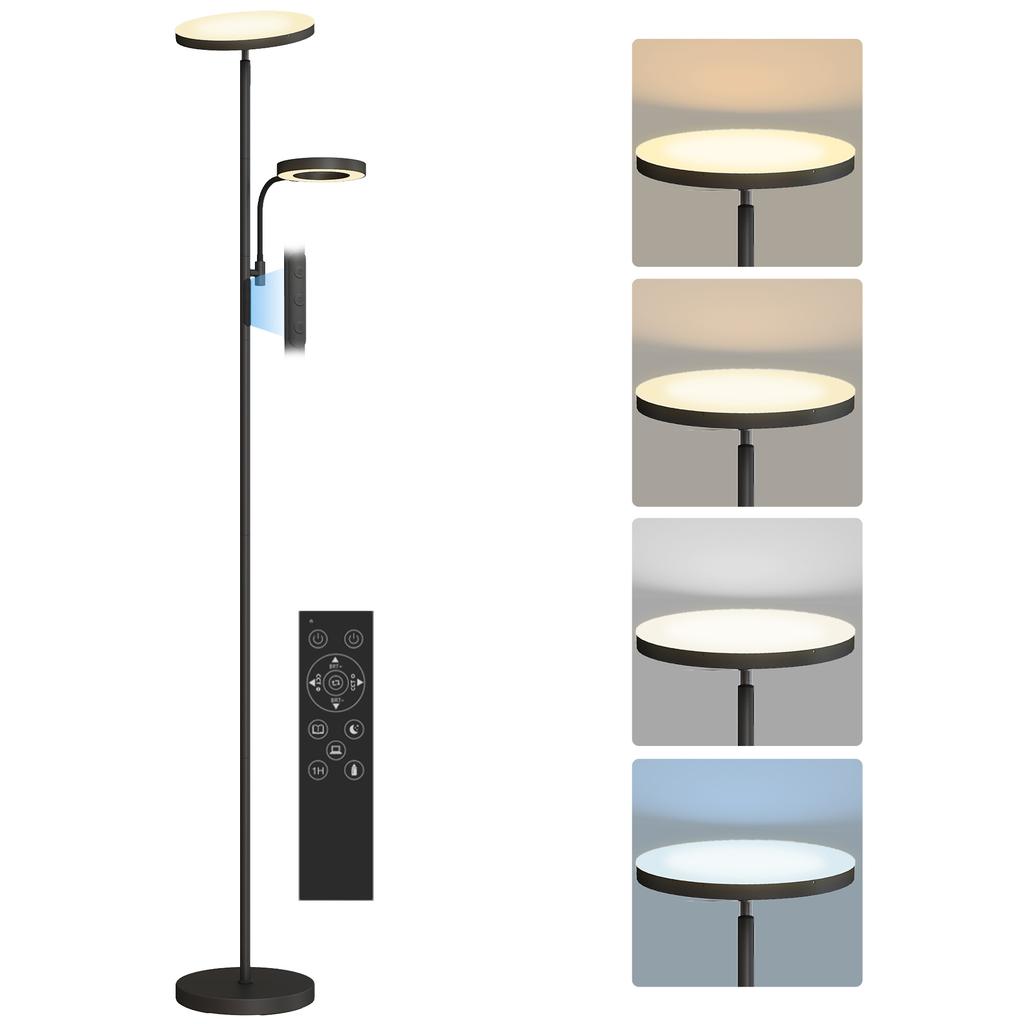 LED floor lamp 42W dimmable 2700K-6500K 4 colors continuous variation, 4 scene modes, remote control and touch control