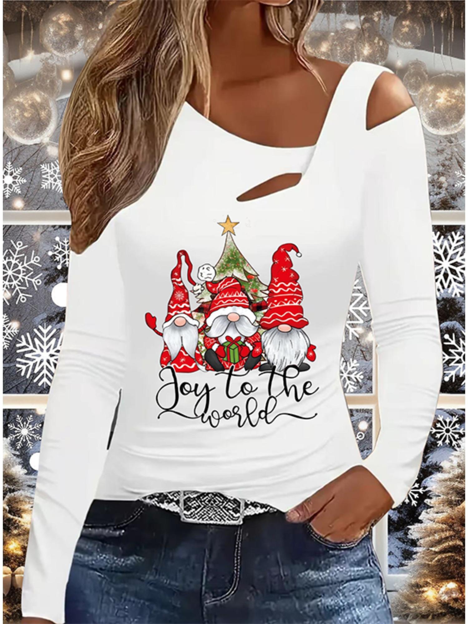 

Осень и Зима Женский Новый Повседневный Топ с Длинным Рукавом Рождественский Узор Идеальный Подарок на Хэллоуин Рождество Футболка XXL белый