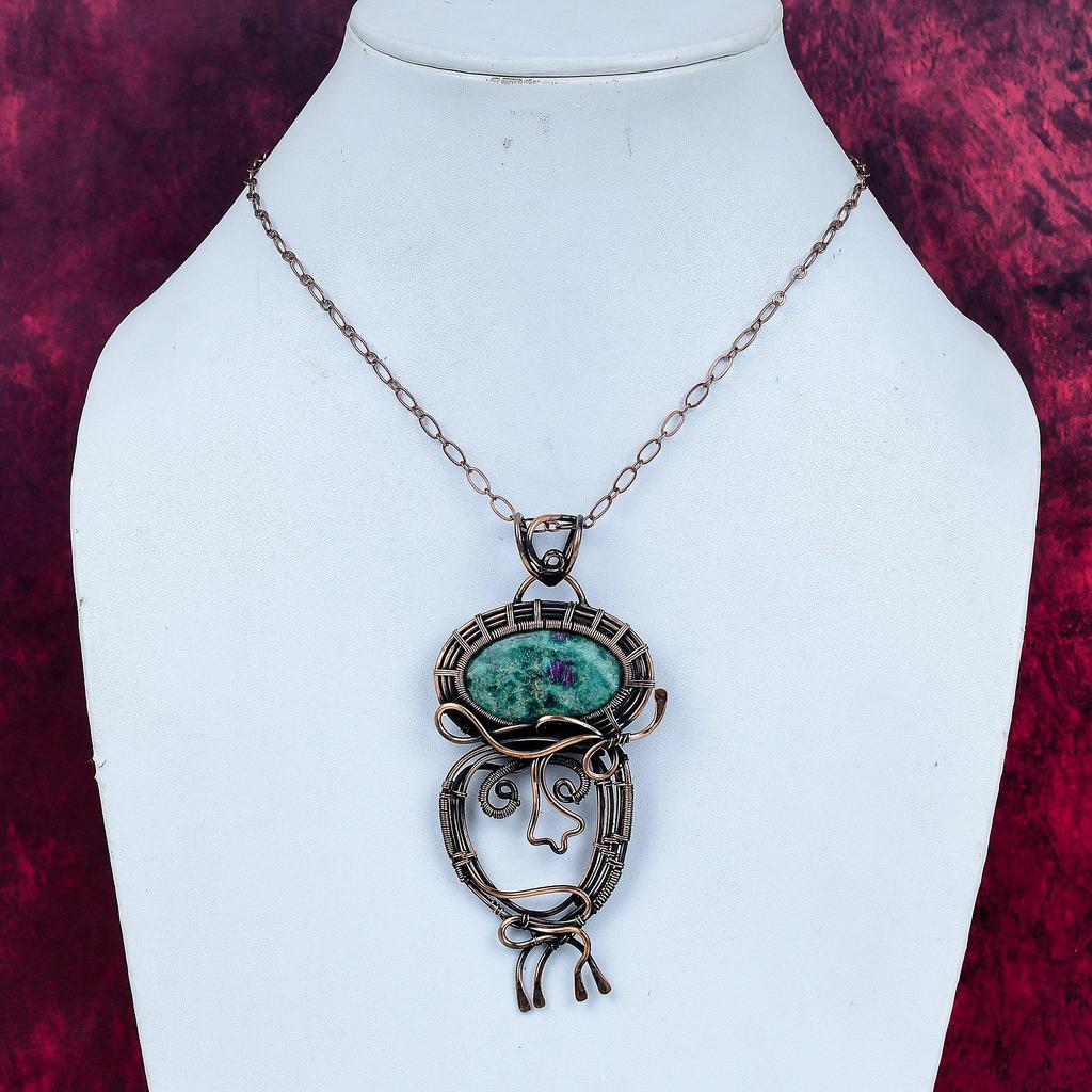 Ruby Fuchsite Pendant Copper Wire Wrapped Jewelry Handmade Real Gemstone Pendant