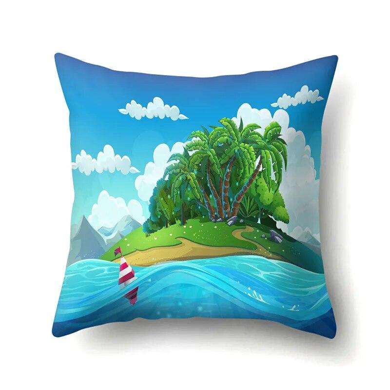 Ocean Pillowcase Cartoon Pattern  Lumbar Pillow Sofa   Cushion