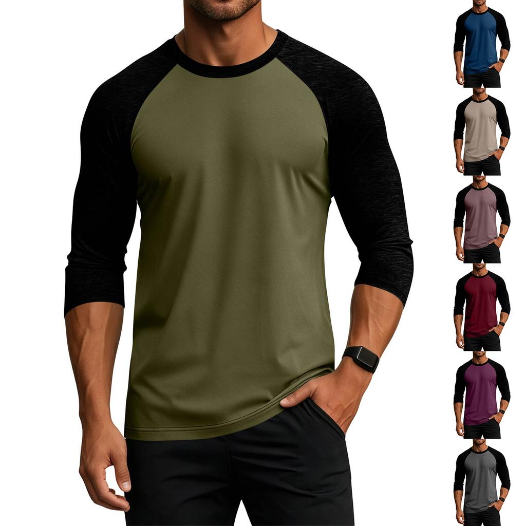 Men's Raglan Sleeve Baseball Shirt Three Quarter Sleeve Casual Lightweight Soft Fabric Top for Daily Wear