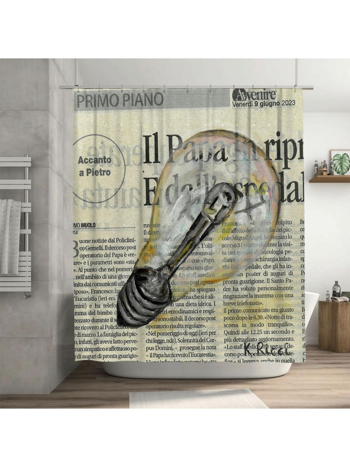 Vintage Newspaper Shower Curtain | Artistic Light Bulb Design 90X180cm