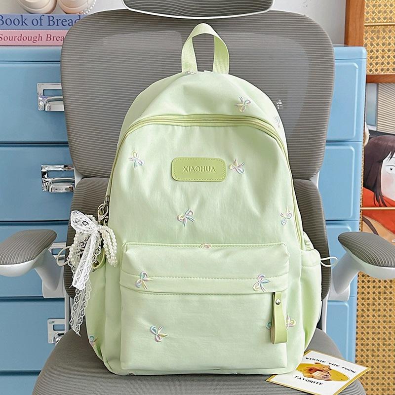 Schoolbag new schoolbag women's high-value bow embroidery Korean ins college style junior high school student backpack