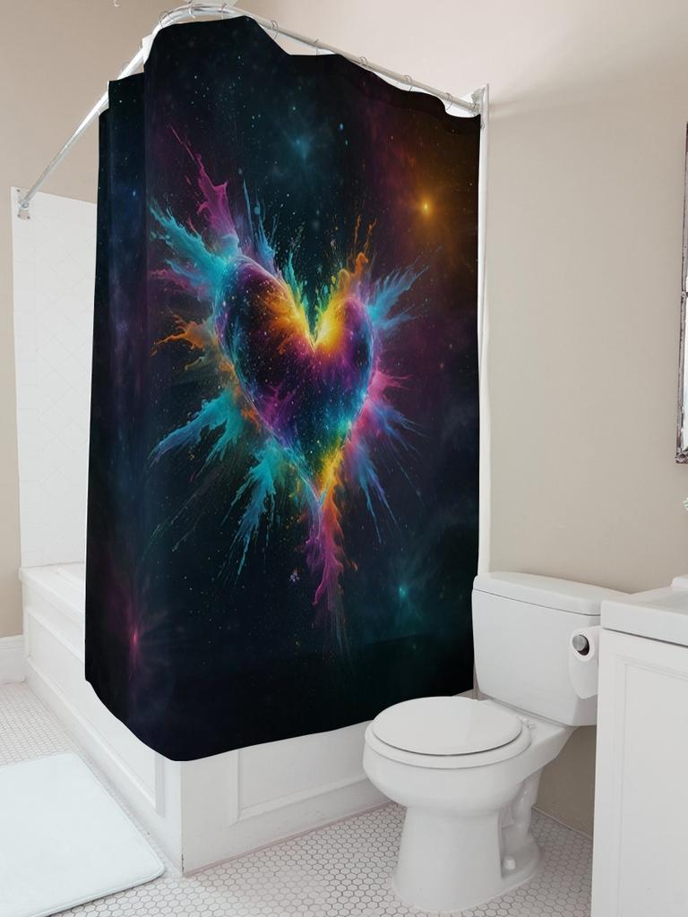 Galactic Heart Shower Curtain - Waterproof, Mildew-Resistant, Machine Washable For Cosmic Bathroom Decor