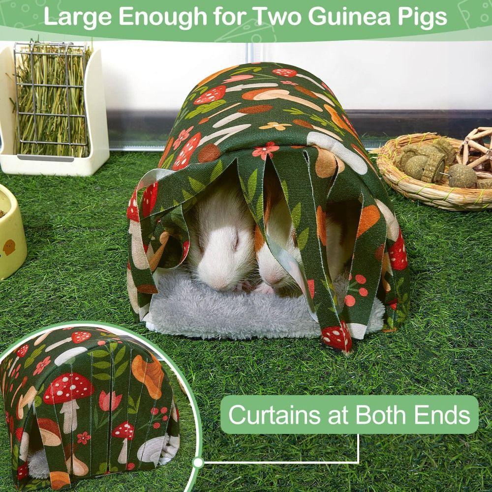 Cozy Washable Guinea Pig Tunnel House with Curtains Breathable Hamster Hideout Soft with Cushion Small Pets Bed Chinchilla