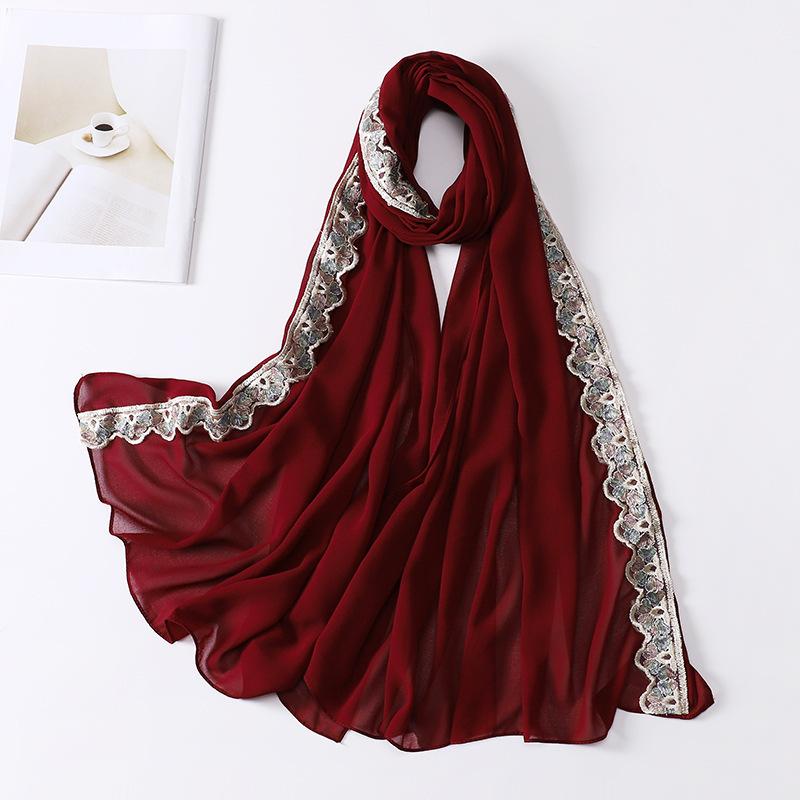 Women Hijabs Muslim Lace Decoration Pearl Chiffon Head Scarf Lady Fashion Scarf Wole America  Headscarf