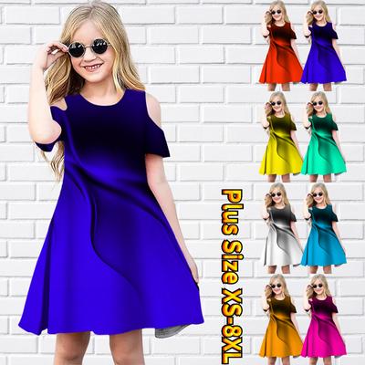 Girls Floral Silky Fabric Print Dresses Kids Girl Party Off Shoulder Dress Princess Dress Short Sleeved Dress For Girl Over 4 Years