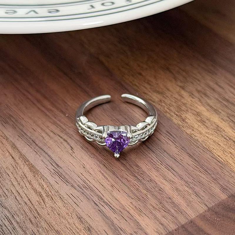 Nine Purple Fire Purple Diamond Super Immortal Zir*****Pen Ring Exquisite Light Luxury High-End Niche Design Stacked Ring Girl