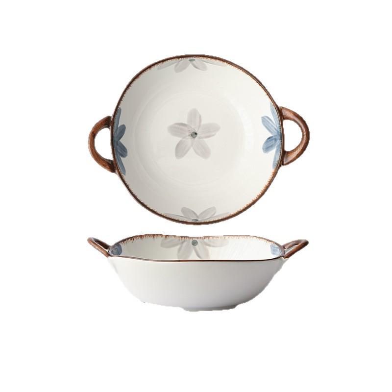 Large Dark Blue Double-Eared Ceramic Soup and Ramen Bowl