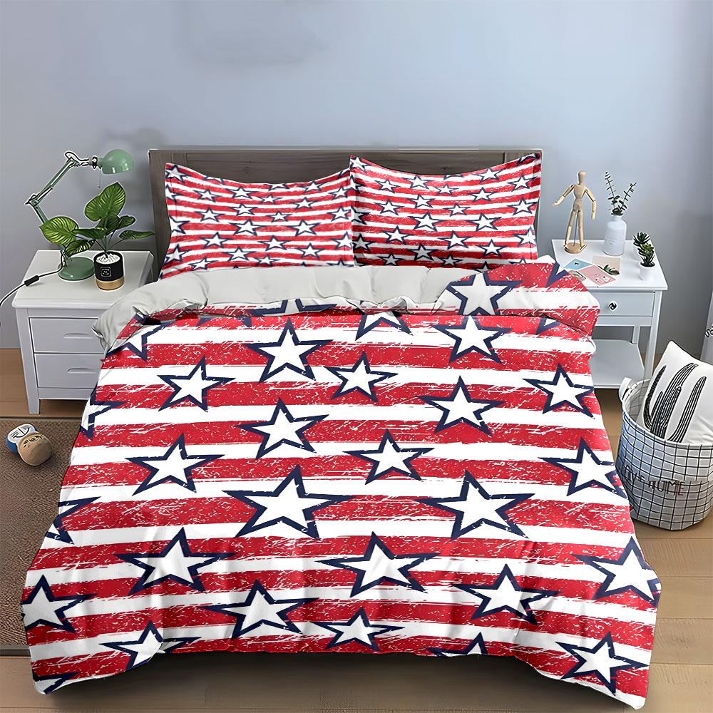 Patriotic Stars Stripes Three-Piece Set  Kid'S And Adults' Bedroom Decor, Exquisite Three-Piece Bedding Set Gift