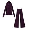 Women's Spicy Girl Slim-Fit Yoga Set: Fleece Zip-Up Hoodie and Flattering Micro-Flare Pants