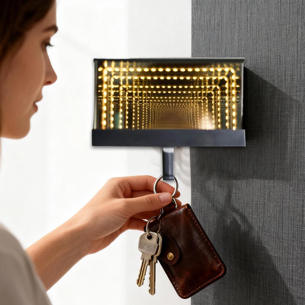 Miroir de Garage Éclairage Détection Crochet à Clé de Garage Miroir Illusion Lumineuse Organisateur de Rangement Mural Porte-Clés de Voiture Affichage