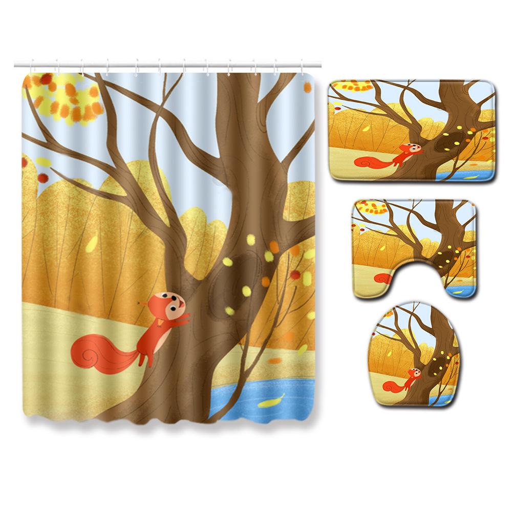 

Healing Tree Hole Bathroom Shower Curtain Floor Mat Toilet Cover Foot Mat Four-Piece Pattern Size Shower curtain 180 * 180cm + 45 * 75cm