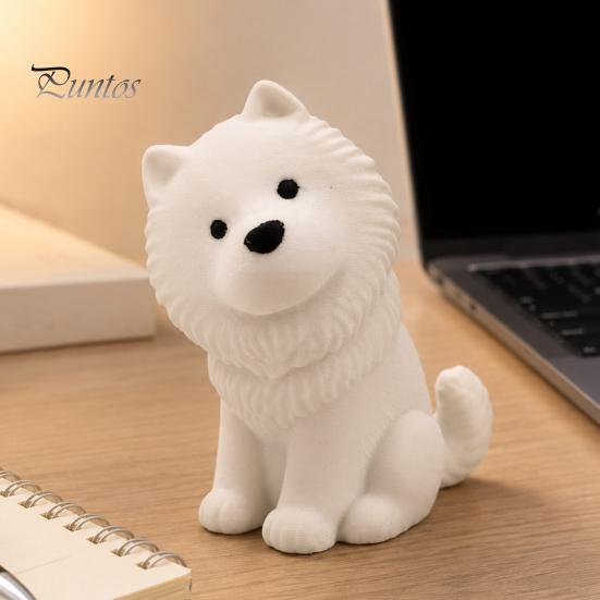 Desktop Decoration for Dog Lovers Cute Sitting Samoyed Figurine, 3D Printed Smiling Puppy Statue, Healing Small Collectible Animal Ornament
