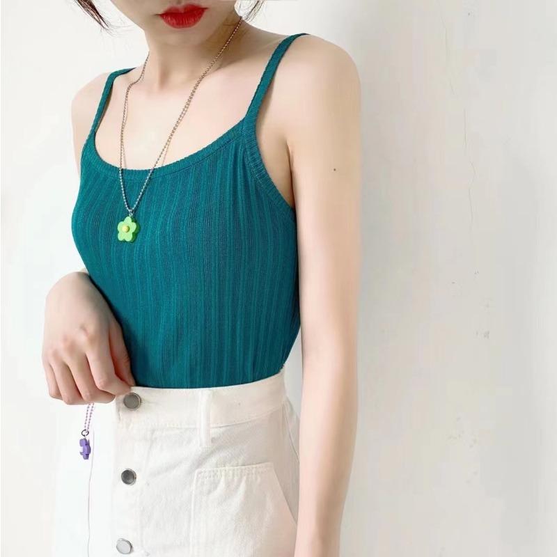 Ice Silk Halter Vest Women's Summer New Wear Design Sense Sleeveless Inside with Knitted Bottom Loose Top