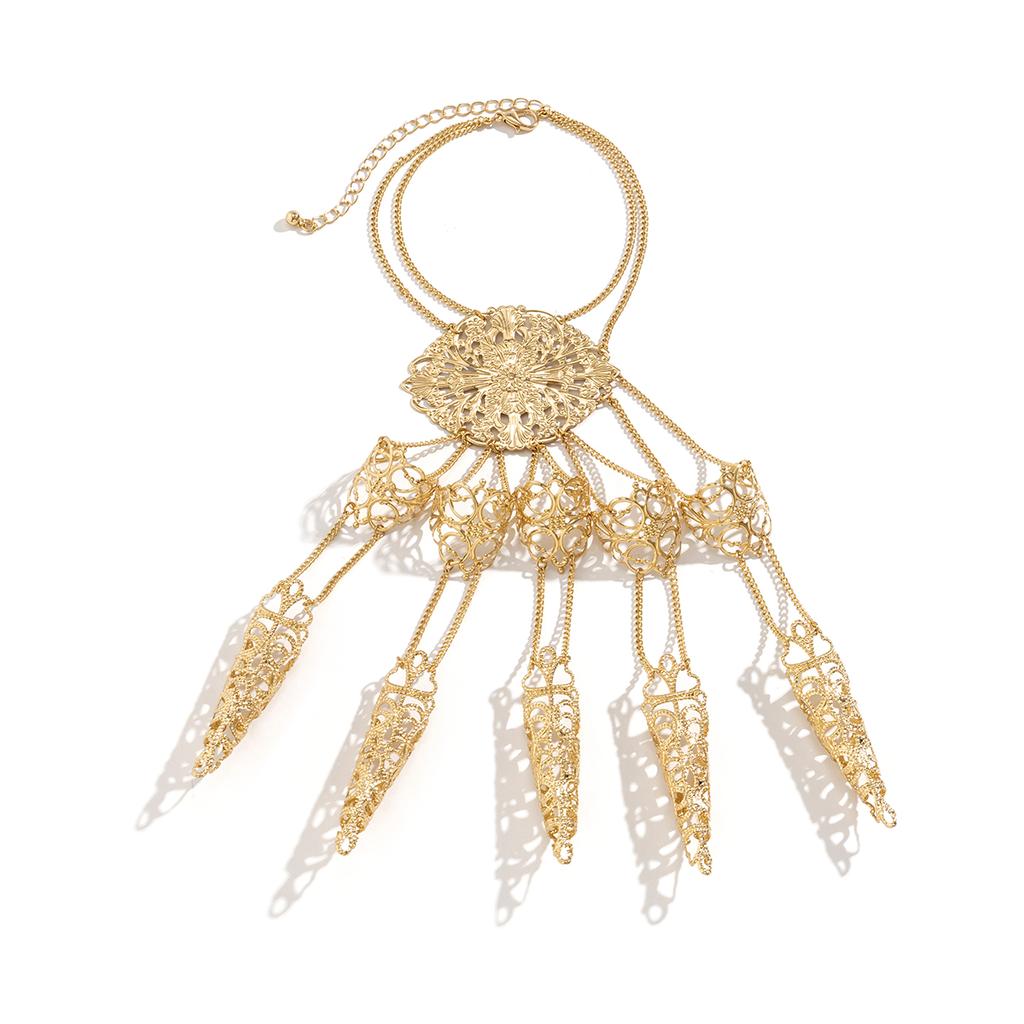 Ingemark Exaggerated Dubai Indian Thai Gold Color Harness Finger Bracelet Women Chunky Chain Belly Dancer Cosplay Hand Jewelry