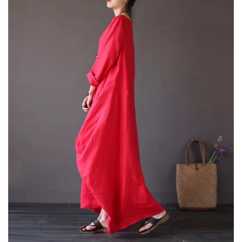 Spring and Summer New Loose Cotton and Linen Long Skirt Dress