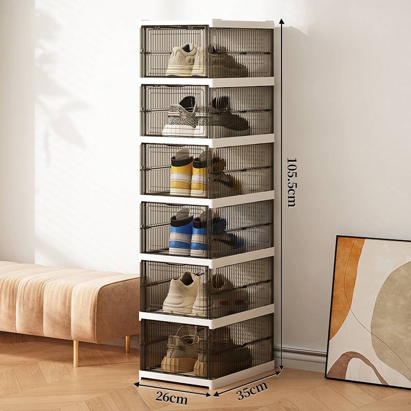 Drop Front Foldable Shoe Rack Collapsible Storage Box Stackable Plastic Bin Tote With Free Standing Shoe Shelf Cabinet With Lid