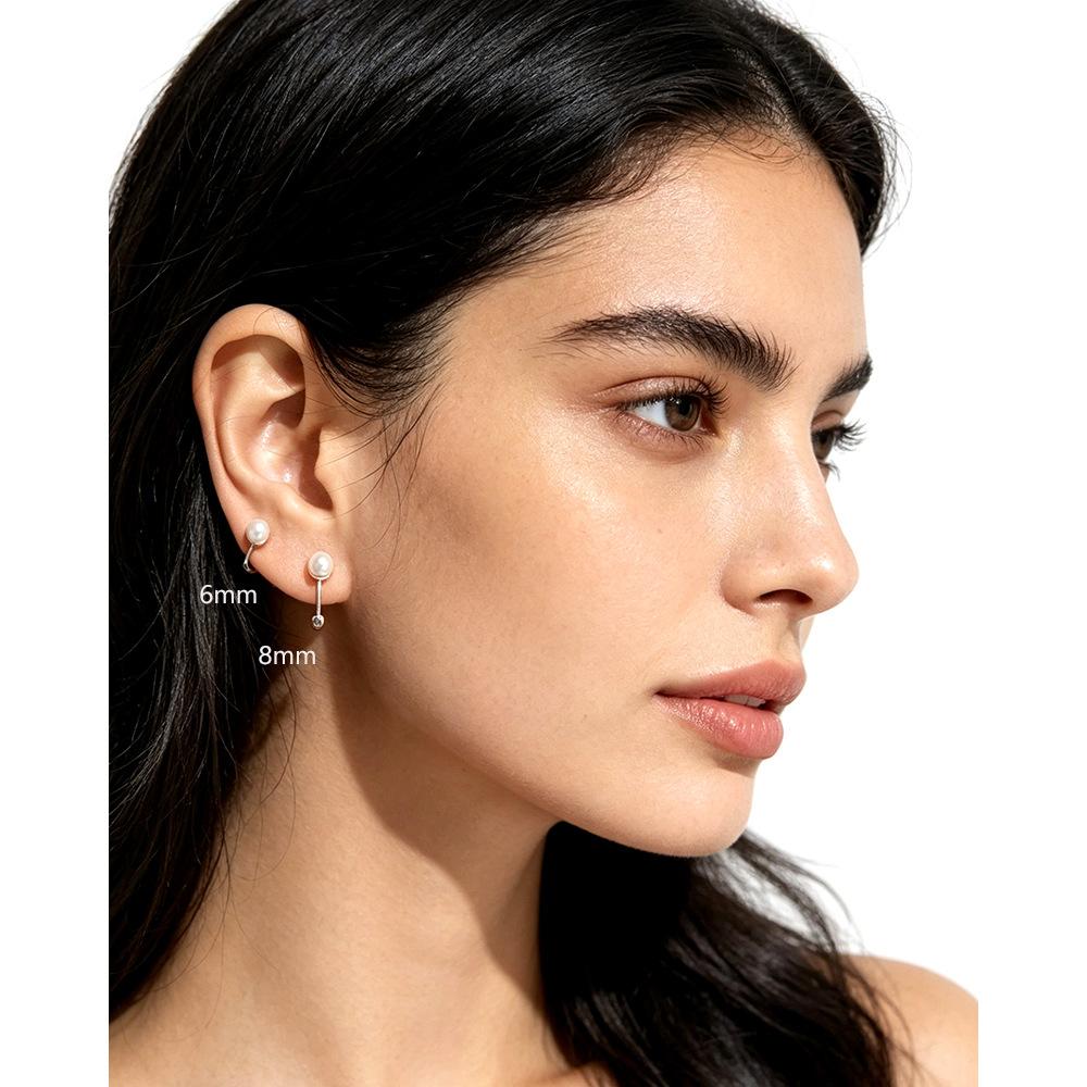 Factory 925 Sterling Silver Pearl Hoop Earring for Women Minimalist Versatile Daily Wear Stackable Earring Jewelry