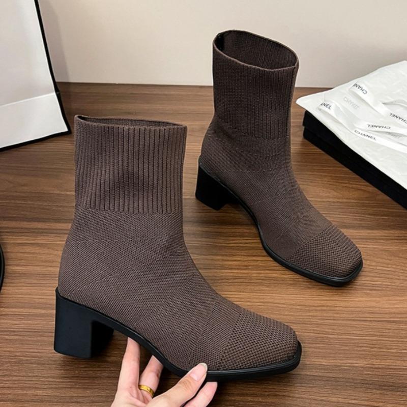 Fashion High Heels Women Weave Ankle Boots 2025 Winter Designer Chunky Shoes New Trends Casual Shoes Snow Chelsea Cozy Boots De Mujer