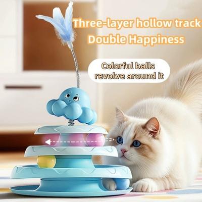 Cute Interactive Turntable Cat Ball Spinning 4-Tier Cat Amusement Plate Rotatable Intelligence Training Cat Tower Kitten