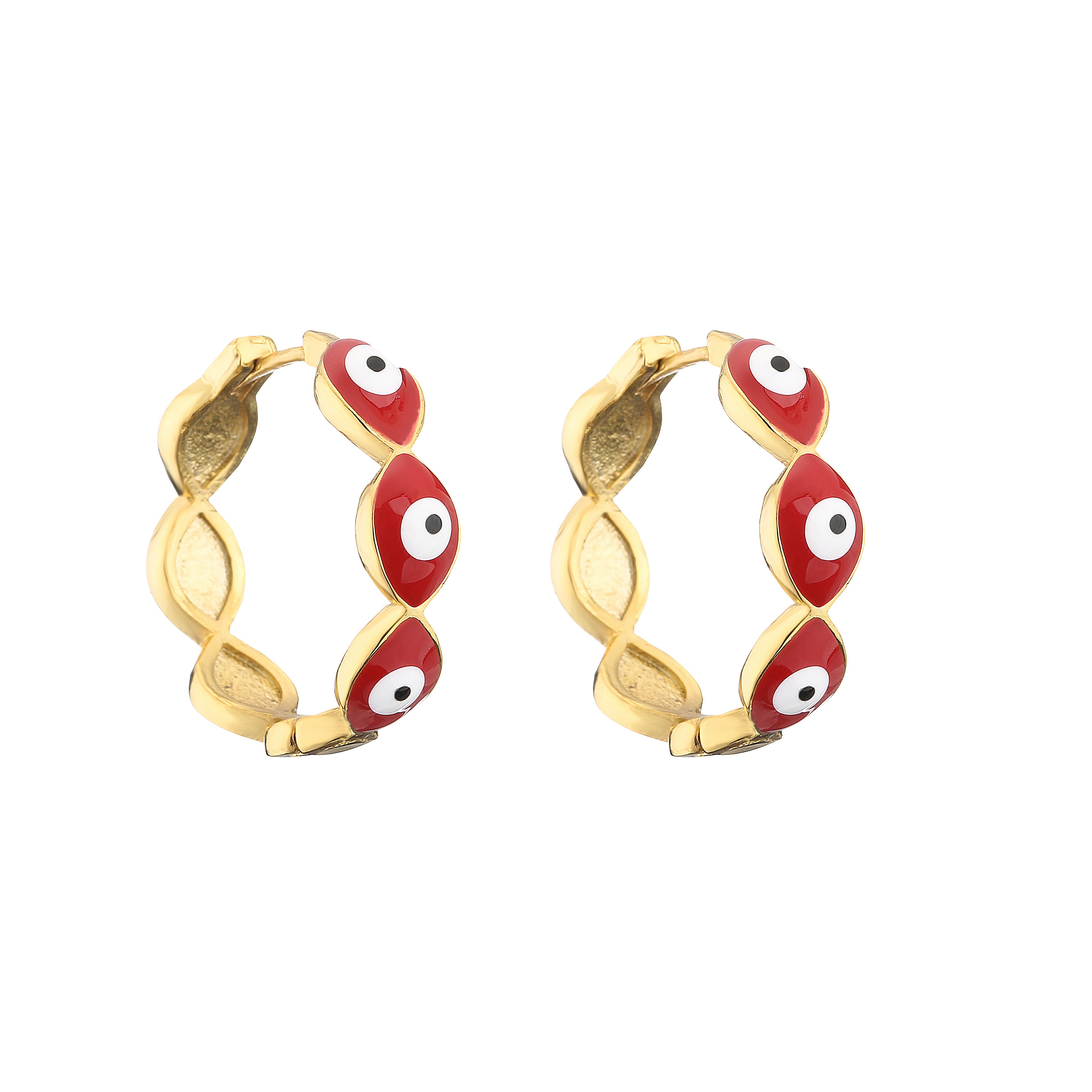 

HECHENG,Classic Lucky Colorful Turkish Evil Eye Earrings ,Geometric Big Circle Drop Earrings For Women Copper Zircon красный