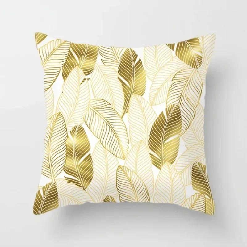 Home Decor Gold Flower Leaf Cushion Cover Throw Pillow Suitable for Sofa Chair Pillow Cover