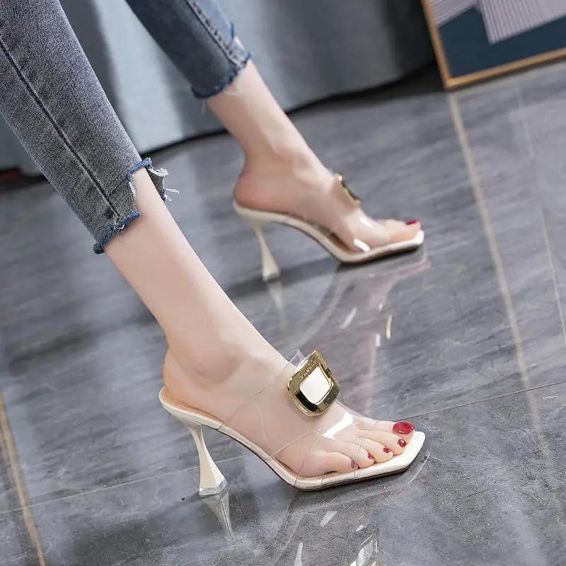 High Heels Slippers Women Pumps Shoes Dress 2024 New Summer Luxury Brand Sexy Party Designer Sandals Transparency Slides
