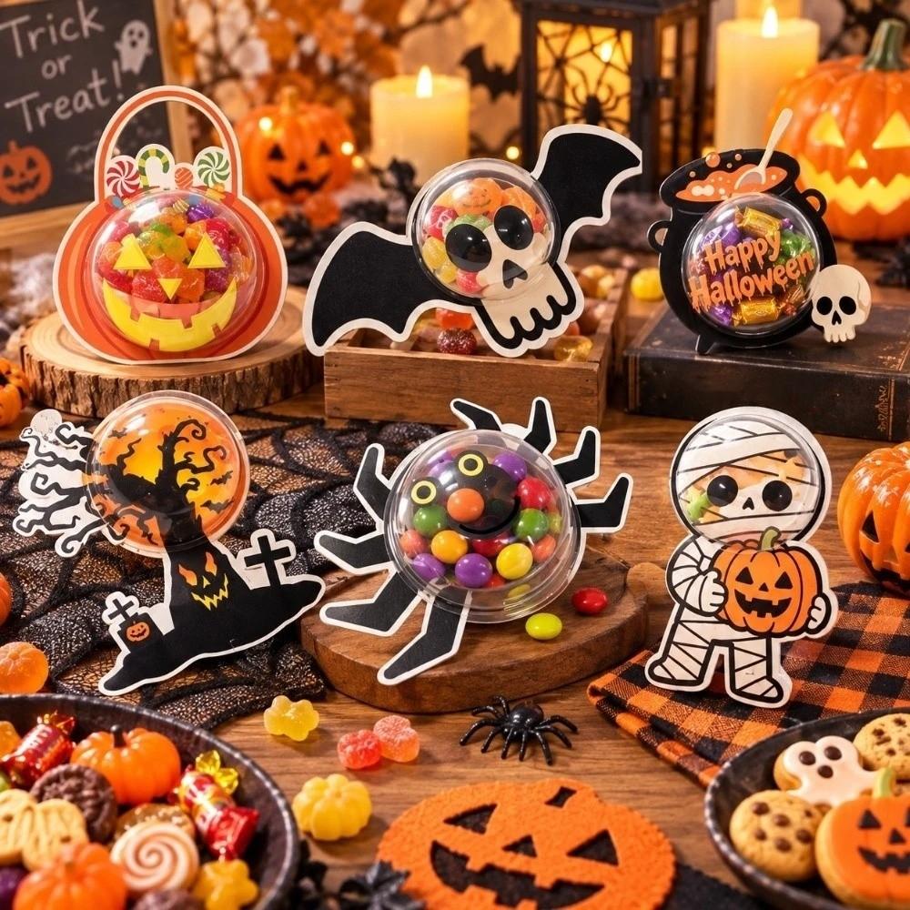 6 pcs Clear Plastic Halloween Candy Box Santa Claus DIY Gift Box Snack Packaging Box Party Table